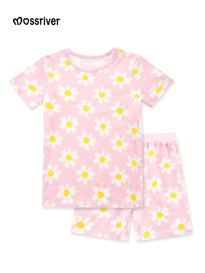 Bamboo Daisy Print Kid's Short Pajama Set - MOSSRIVER