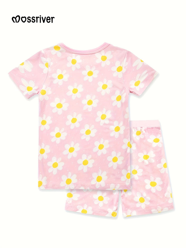 Bamboo Daisy Print Kid's Short Pajama Set - MOSSRIVER