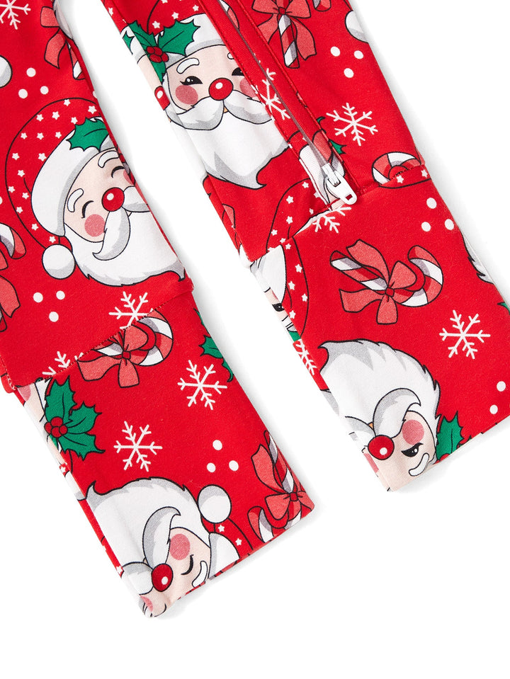 Bamboo Footies Mitten Long - Sleeve Baby Christmas One - Piece Double Zipper Santa Claus, candy cane, snowflake Print - MOSSRIVER