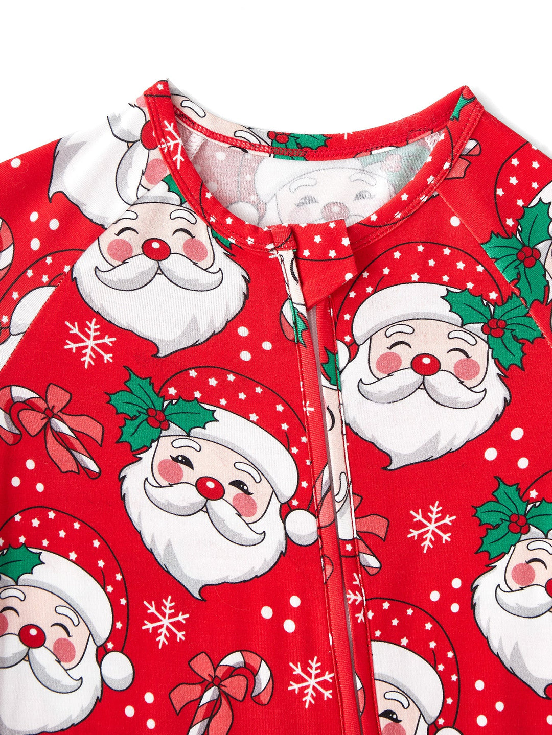 Bamboo Footies Mitten Long - Sleeve Baby Christmas One - Piece Double Zipper Santa Claus, candy cane, snowflake Print - MOSSRIVER