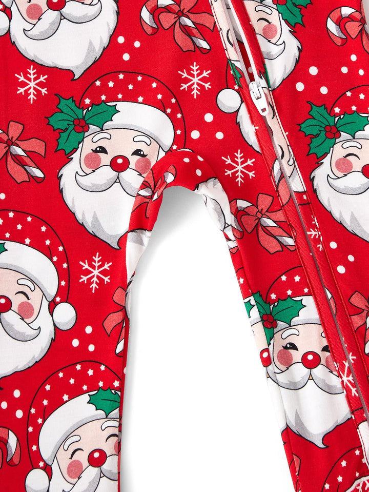 Bamboo Footies Mitten Long - Sleeve Baby Christmas One - Piece Double Zipper Santa Claus, candy cane, snowflake Print - MOSSRIVER