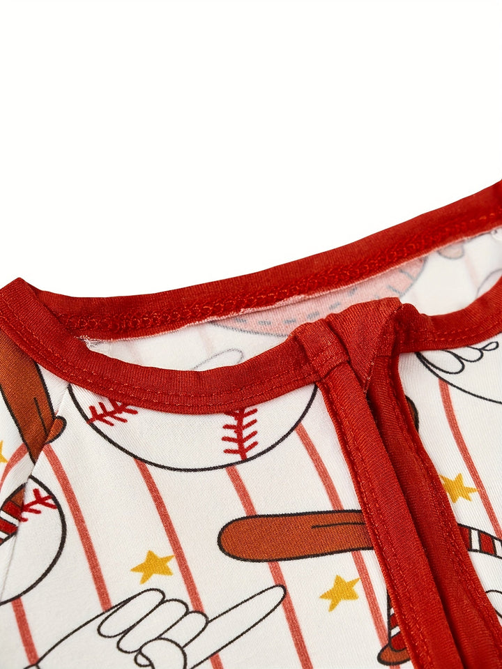 Bamboo Long - Sleeve Baby One - Piece Baseball Print - MOSSRIVER