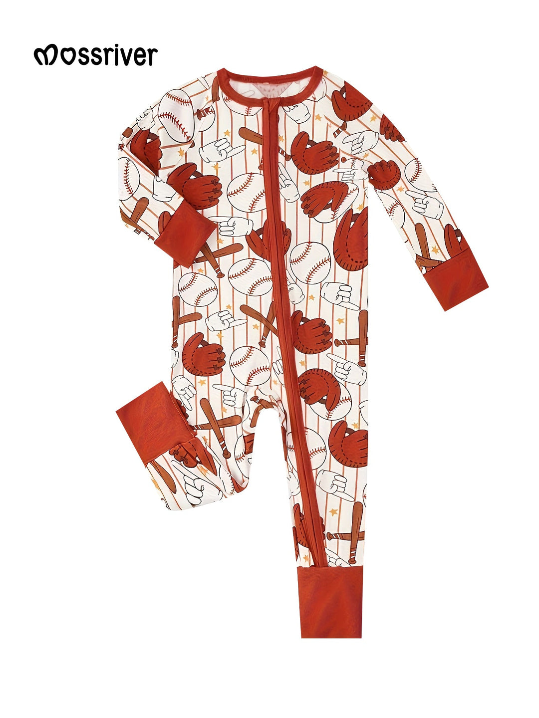Bamboo Long - Sleeve Baby One - Piece Baseball Print - MOSSRIVER