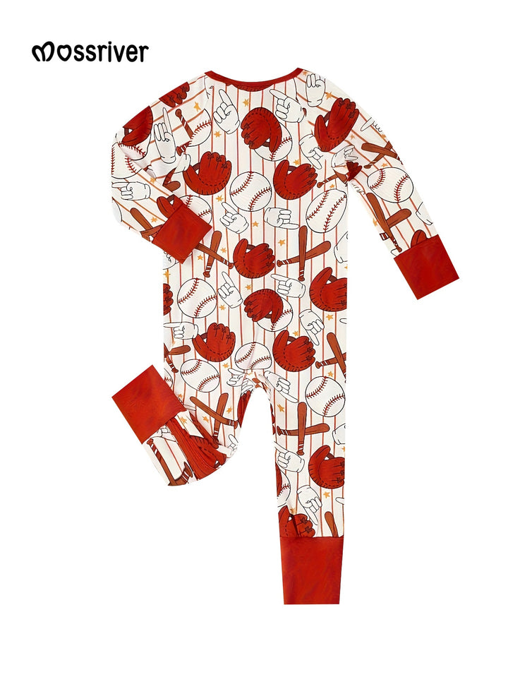 Bamboo Long - Sleeve Baby One - Piece Baseball Print - MOSSRIVER
