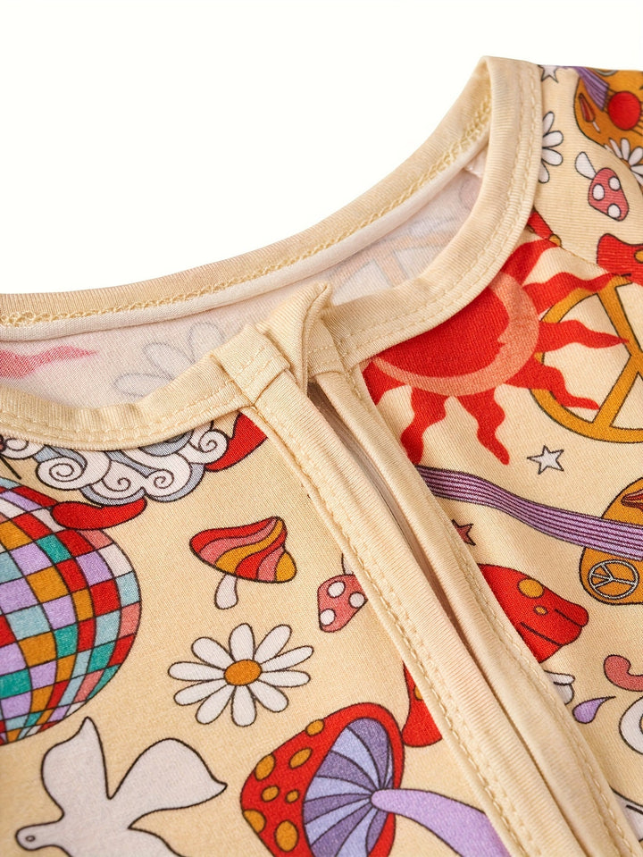 Bamboo Long - Sleeve Baby One - Piece Mushrooms Sunflower Print - MOSSRIVER