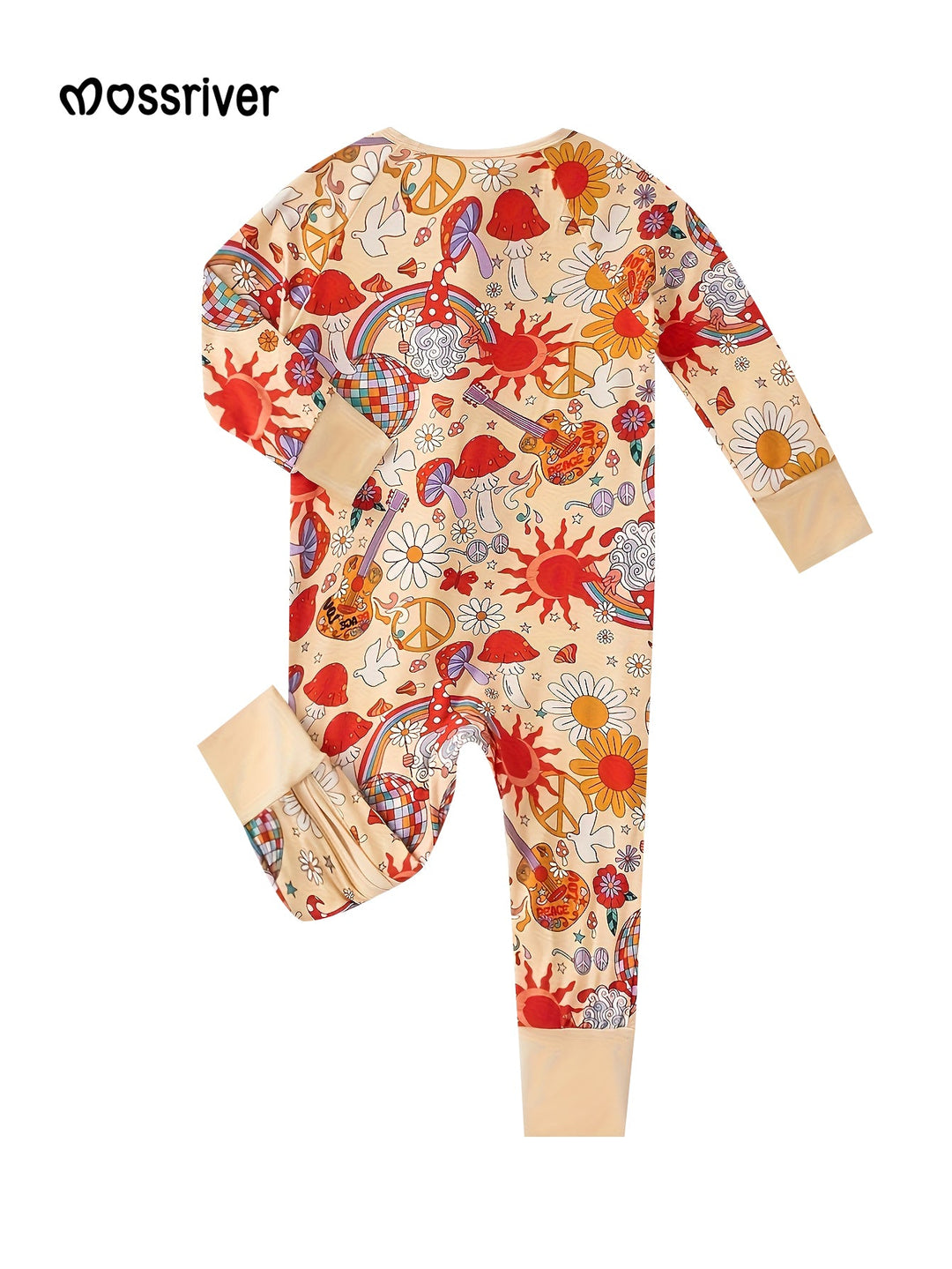 Bamboo Long - Sleeve Baby One - Piece Mushrooms Sunflower Print - MOSSRIVER