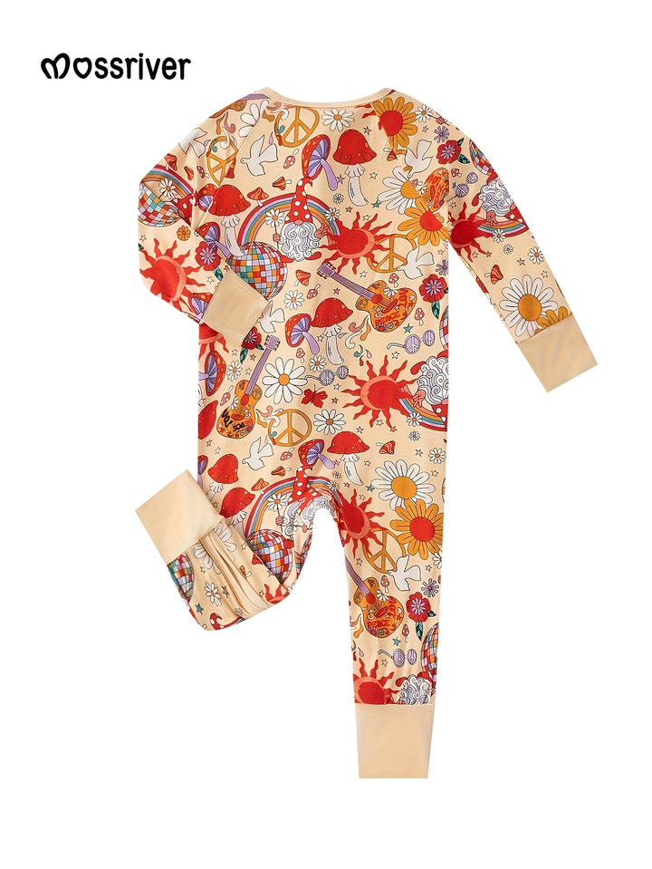 Bamboo Long - Sleeve Baby One - Piece Mushrooms Sunflower Print - MOSSRIVER