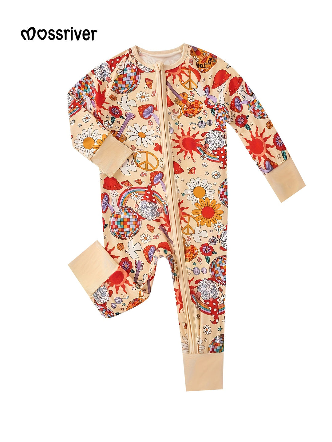 Bamboo Long - Sleeve Baby One - Piece Mushrooms Sunflower Print - MOSSRIVER