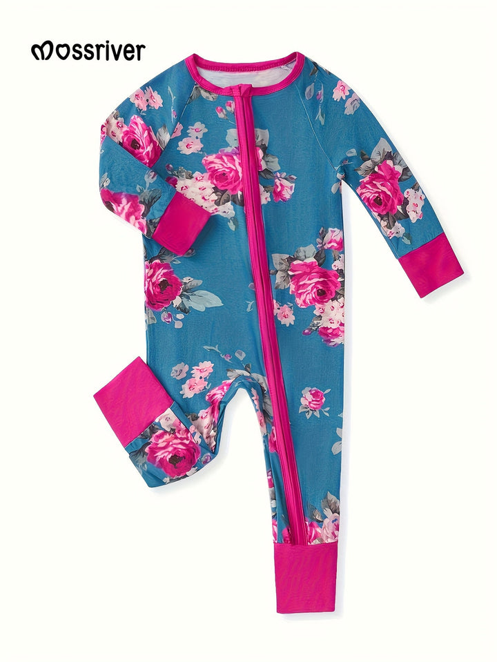 Bamboo Long - Sleeve Baby One - Piece (Watercolor Rose) - MOSSRIVER