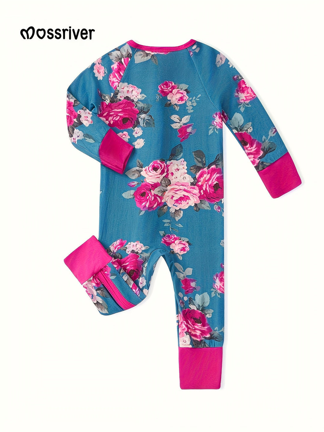 Bamboo Long - Sleeve Baby One - Piece (Watercolor Rose) - MOSSRIVER
