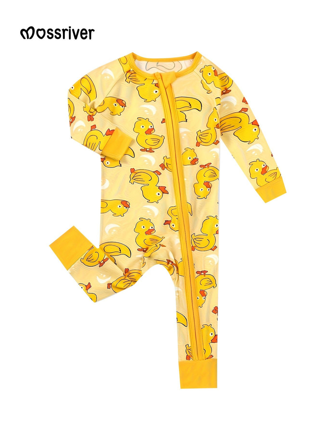 Bamboo Long - Sleeve Baby One - Piece Yellow Duckling Print - MOSSRIVER