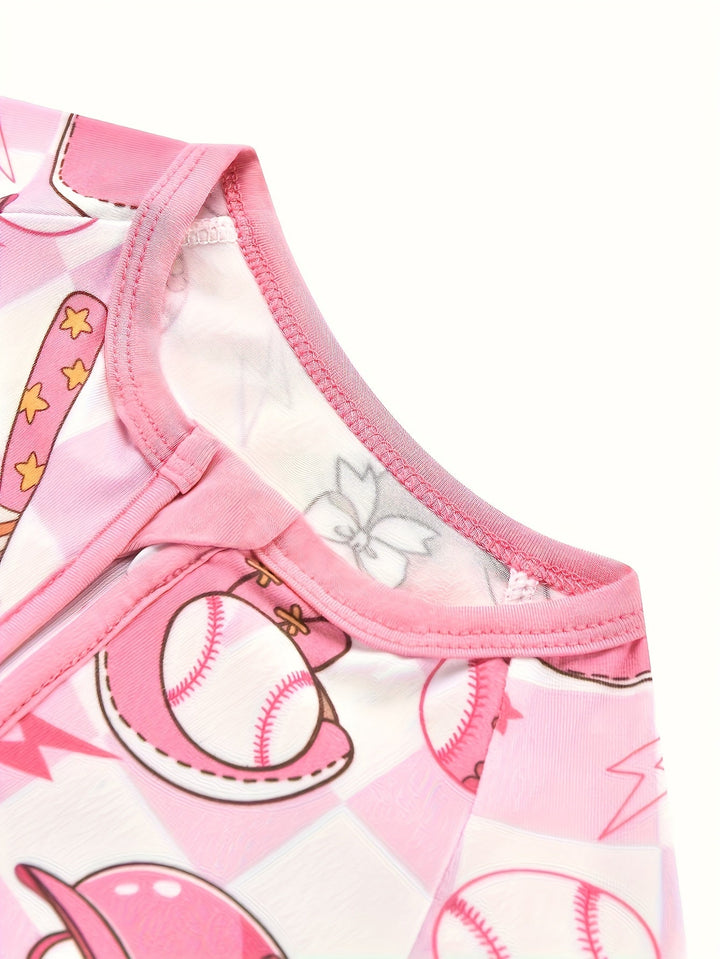 Bamboo Short - Sleeve Baby One - Piece (Baseball Fun Print) - MOSSRIVER