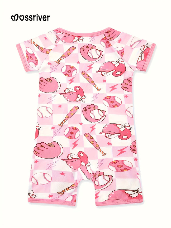 Bamboo Short - Sleeve Baby One - Piece (Baseball Fun Print) - MOSSRIVER