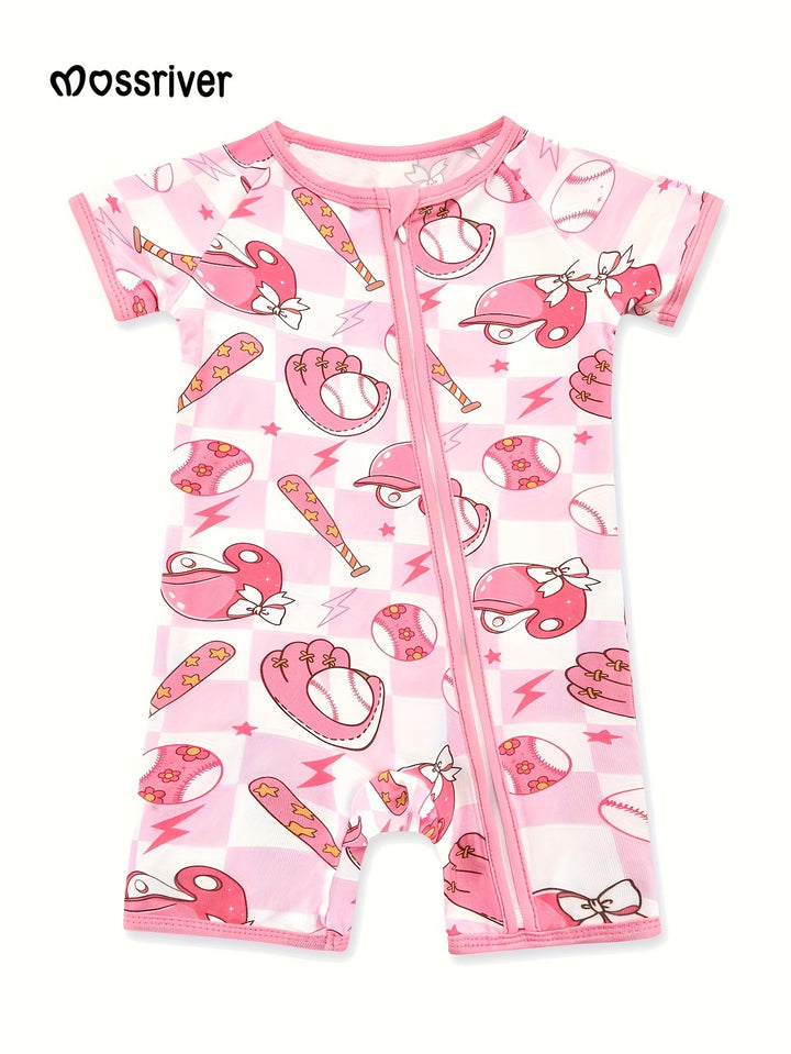 Bamboo Short - Sleeve Baby One - Piece (Baseball Fun Print) - MOSSRIVER