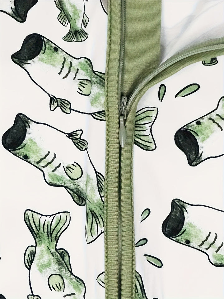 Bamboo Short - Sleeve Baby One - Piece Fisherman Print - MOSSRIVER