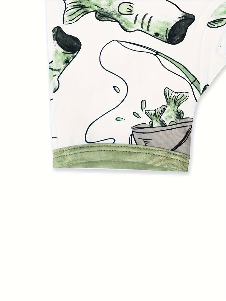 Bamboo Short - Sleeve Baby One - Piece Fisherman Print - MOSSRIVER