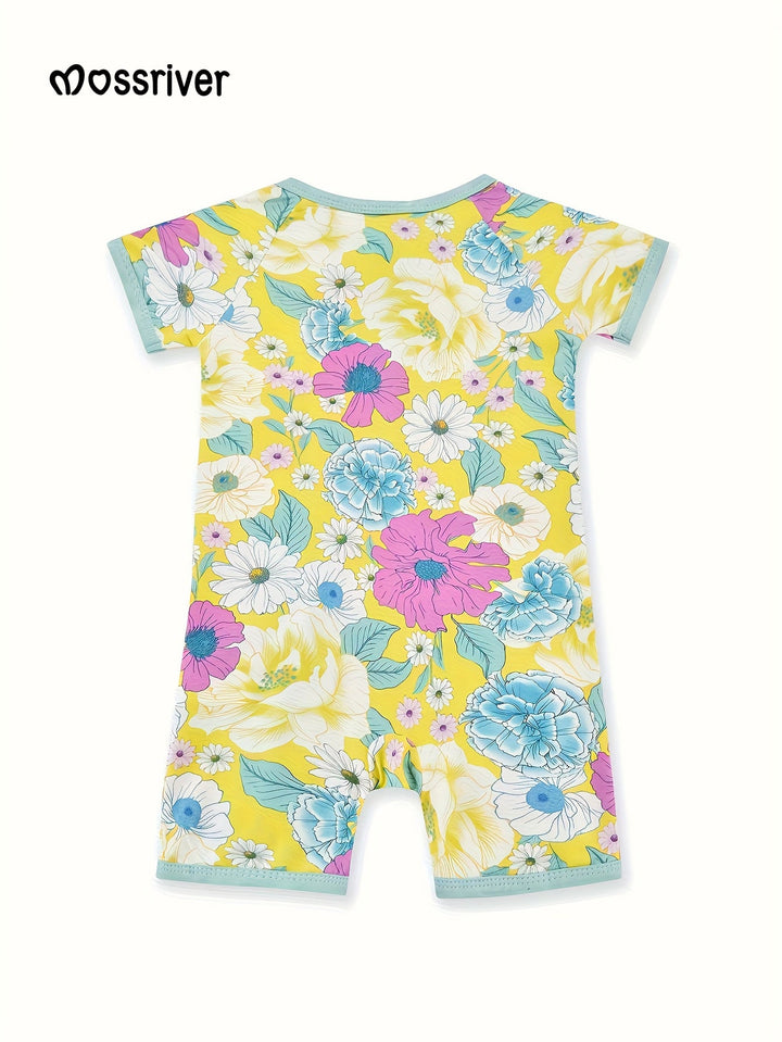 Bamboo Short - Sleeve Baby One - Piece Watercolor Peonies - MOSSRIVER