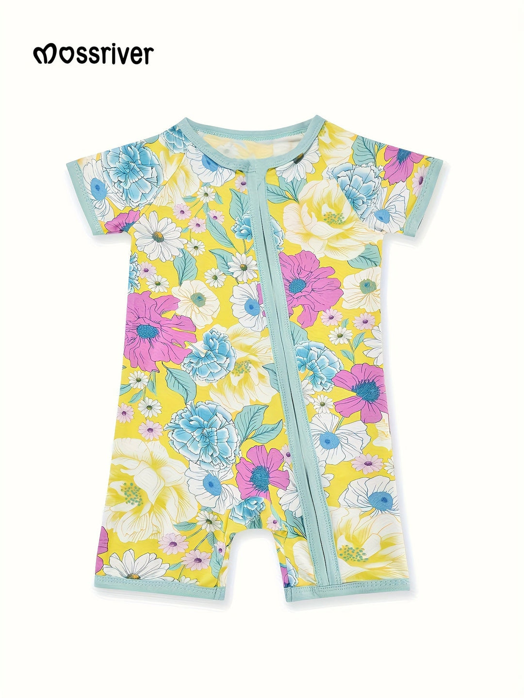 Bamboo Short - Sleeve Baby One - Piece Watercolor Peonies - MOSSRIVER