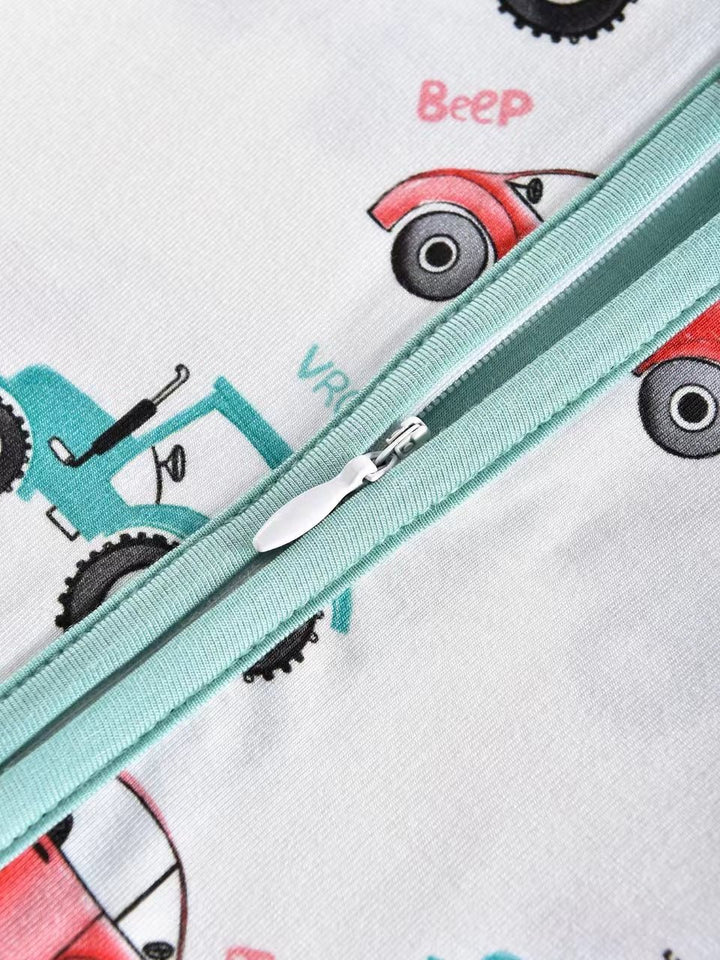 Bamboo Short - Sleeve Baby One - Piece Watercolor Vehicles - MOSSRIVER