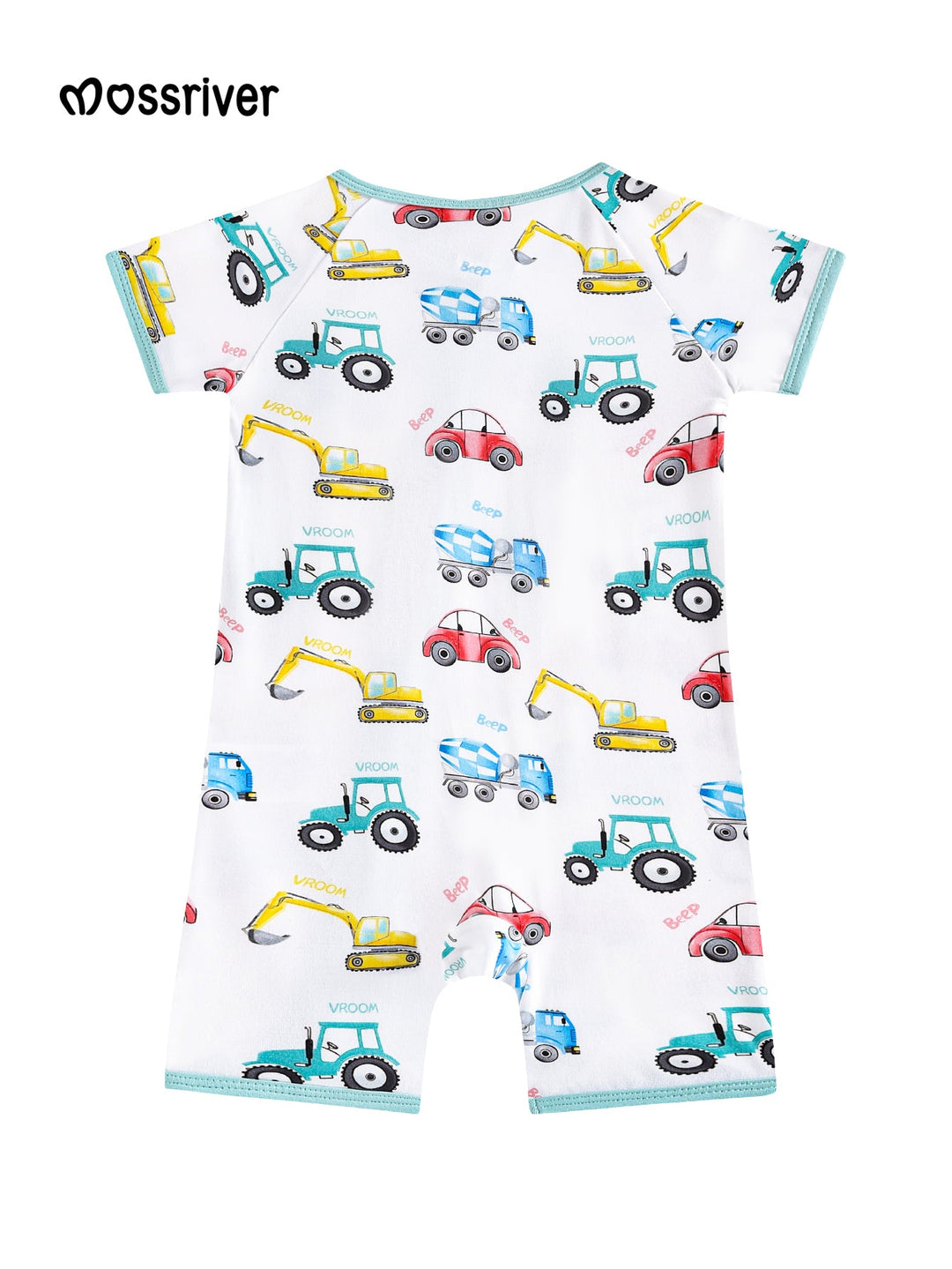 Bamboo Short - Sleeve Baby One - Piece Watercolor Vehicles - MOSSRIVER