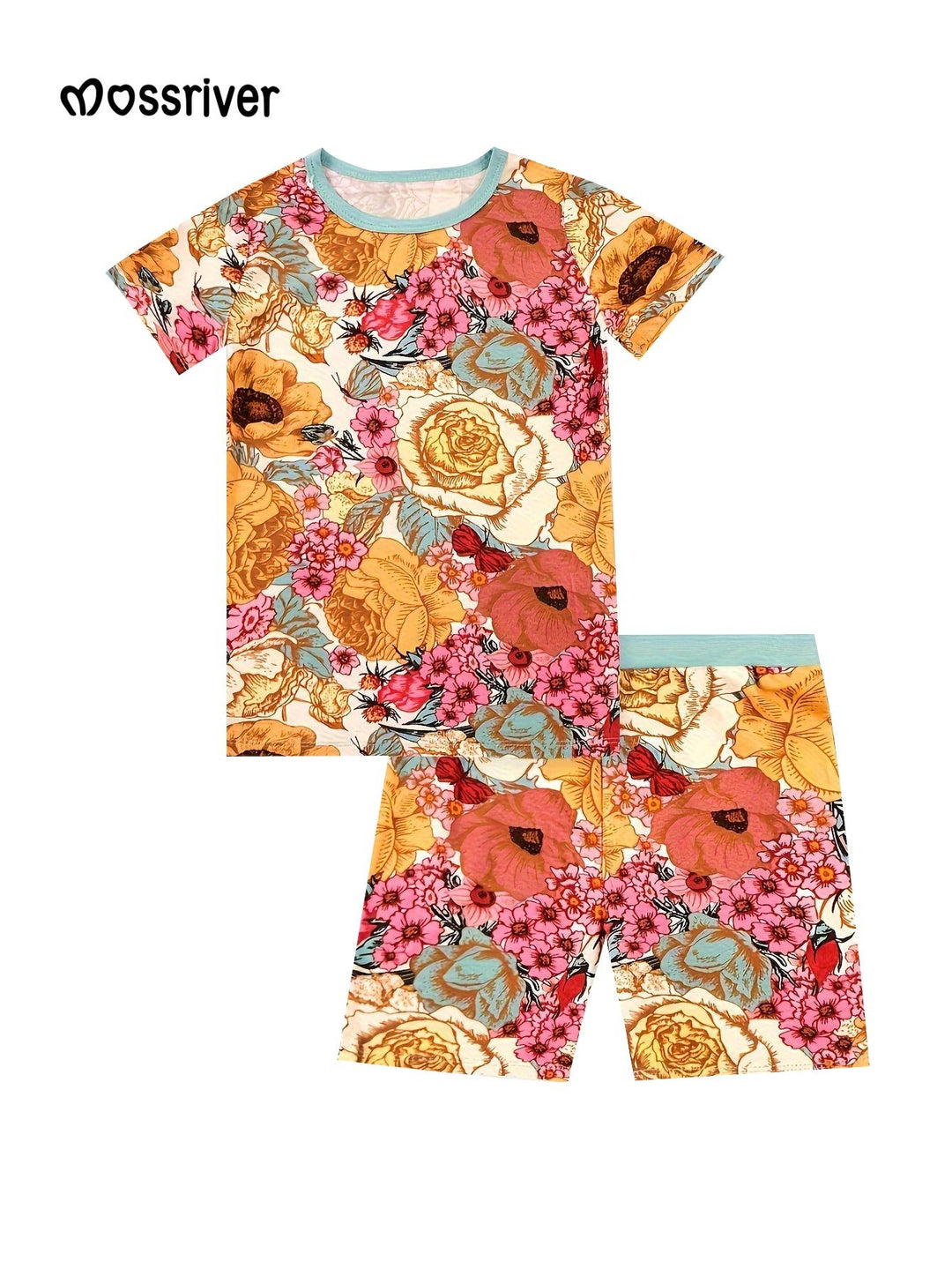 Bamboo Short - Sleeve Kid's Two - Piece Rose Blossoms - MOSSRIVER
