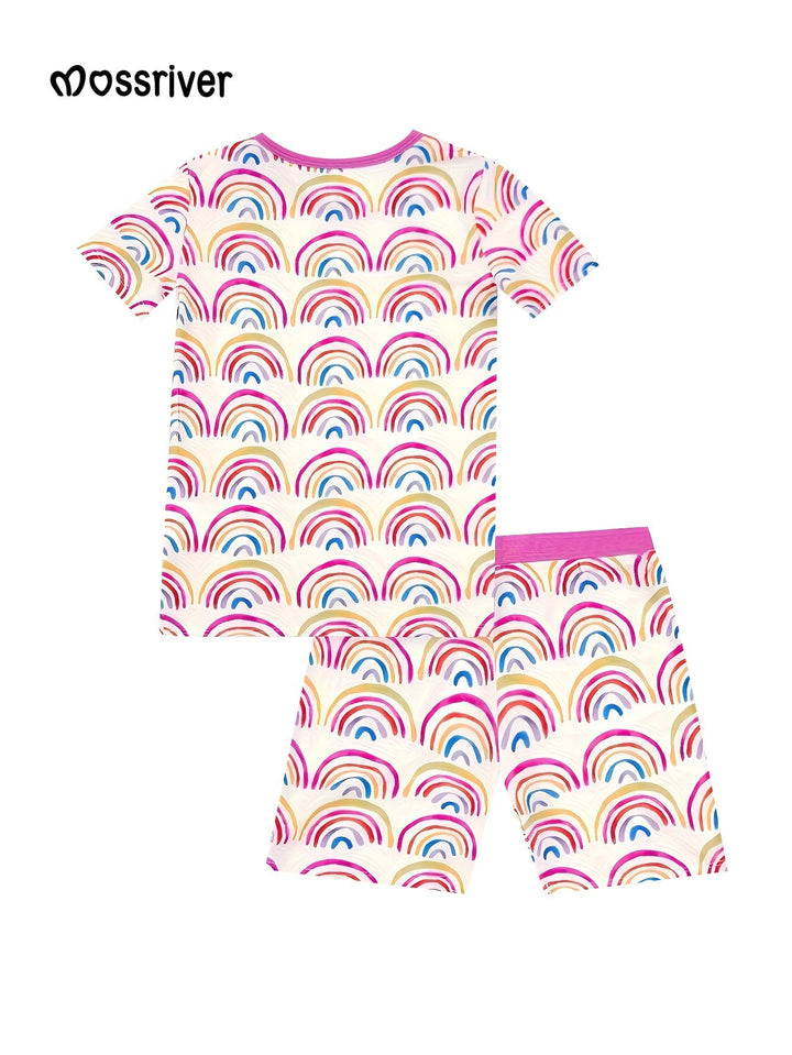 Bamboo Short - Sleeve Kid's Two - Piece Watercolor Rainbow - MOSSRIVER