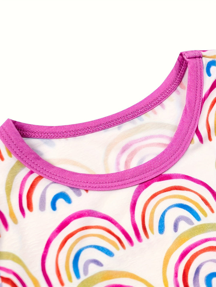 Bamboo Short - Sleeve Kid's Two - Piece Watercolor Rainbow - MOSSRIVER