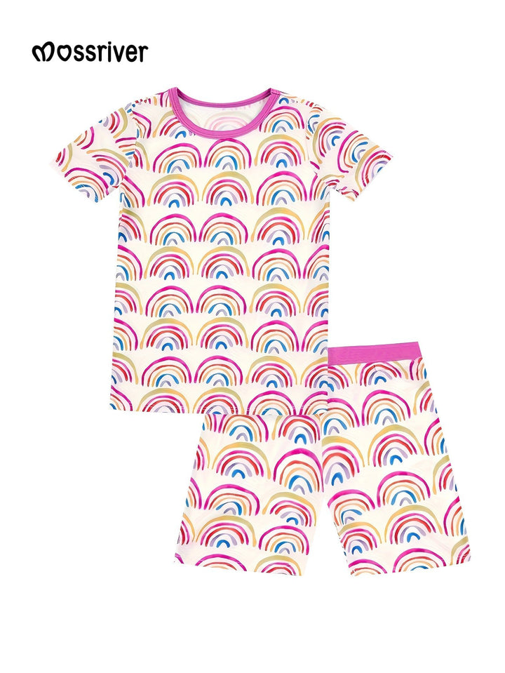 Bamboo Short - Sleeve Kid's Two - Piece Watercolor Rainbow - MOSSRIVER