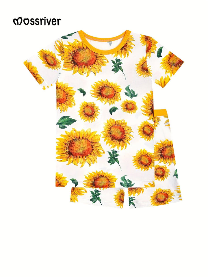 Bamboo Short - Sleeve Two - Piece Sunflower Print - MOSSRIVER