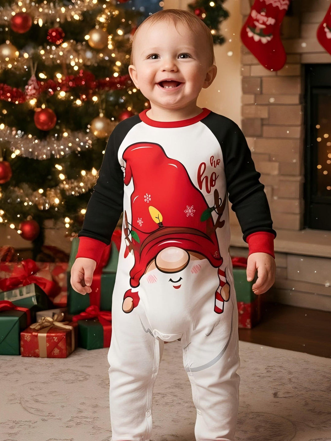Christmas Elf Print Long - Sleeve Baby One - Piece - MOSSRIVER