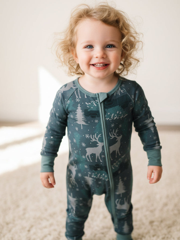 Footies Mitten Double - Zipper Forest elk Print - MOSSRIVER