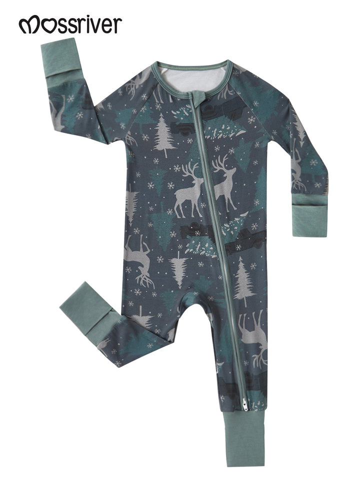 Footies Mitten Double - Zipper Forest elk Print - MOSSRIVER