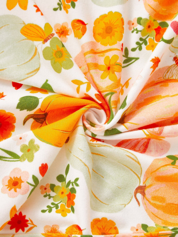 Halloween Long Sleeve One Piece Pumpkin Flowers - MOSSRIVER