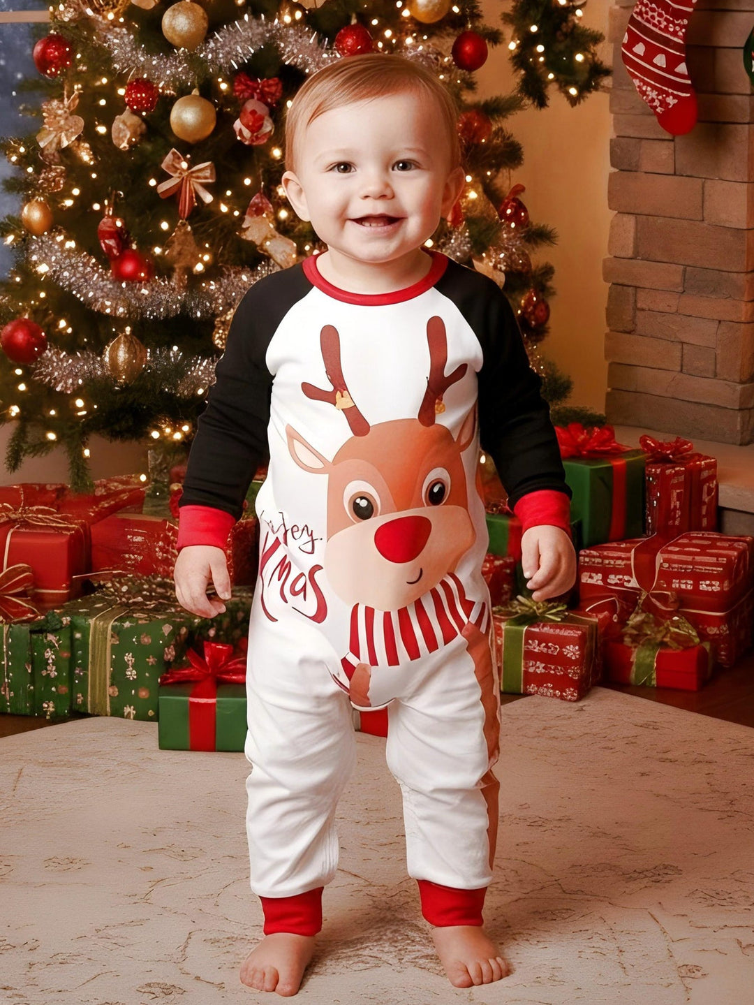 Reindeer Family Print Long - Sleeve Baby One - Piece - MOSSRIVER