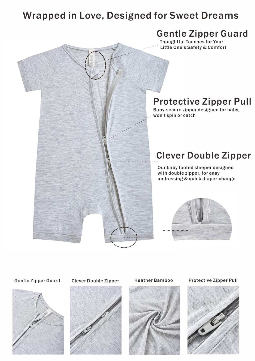 Short Sleeve One Piece Candy Macaron Gray - MOSSRIVER