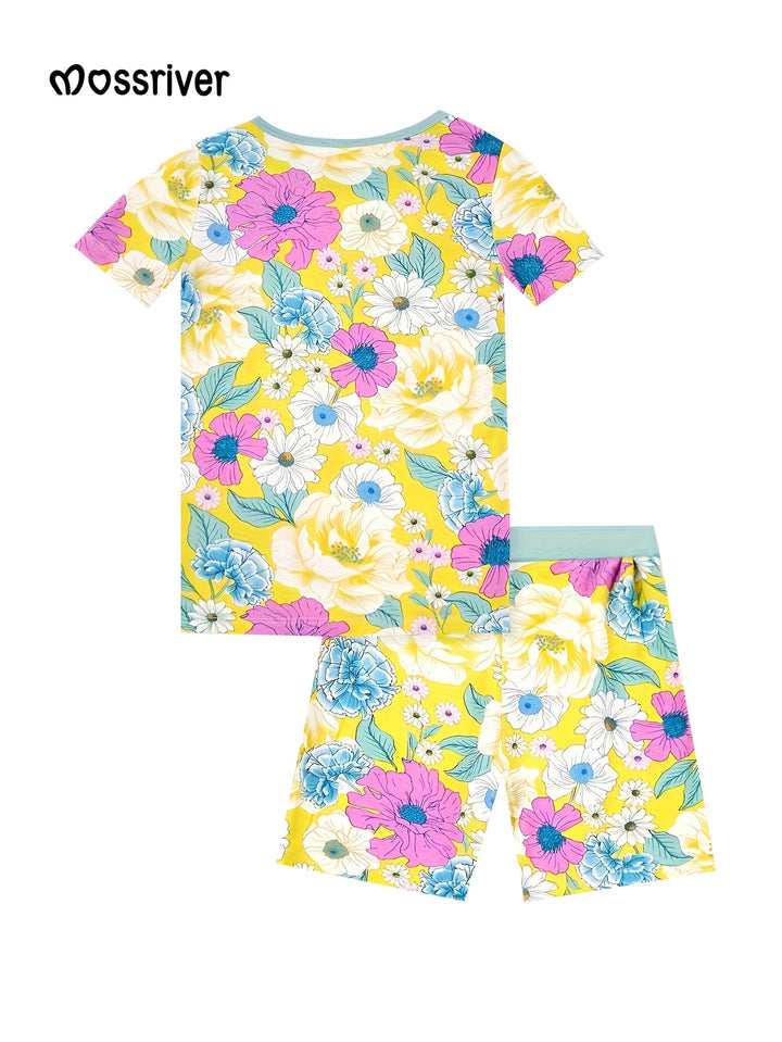 Short - Sleeve Two - Piece Watercolor Peonies - MOSSRIVER