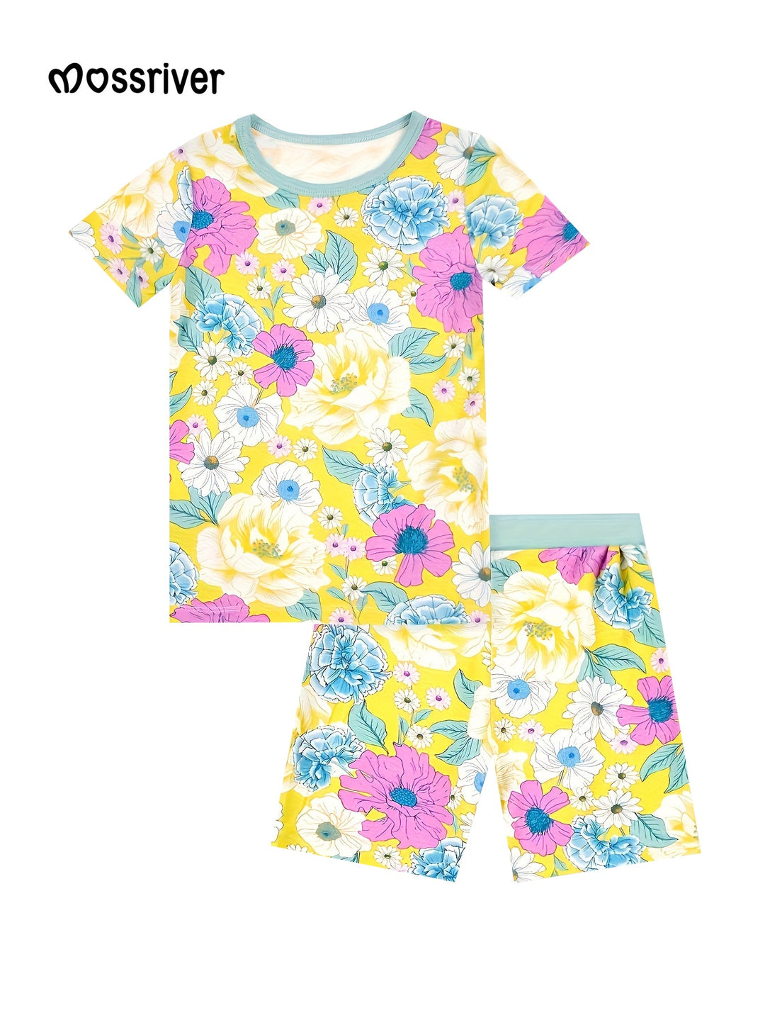 Short - Sleeve Two - Piece Watercolor Peonies - MOSSRIVER
