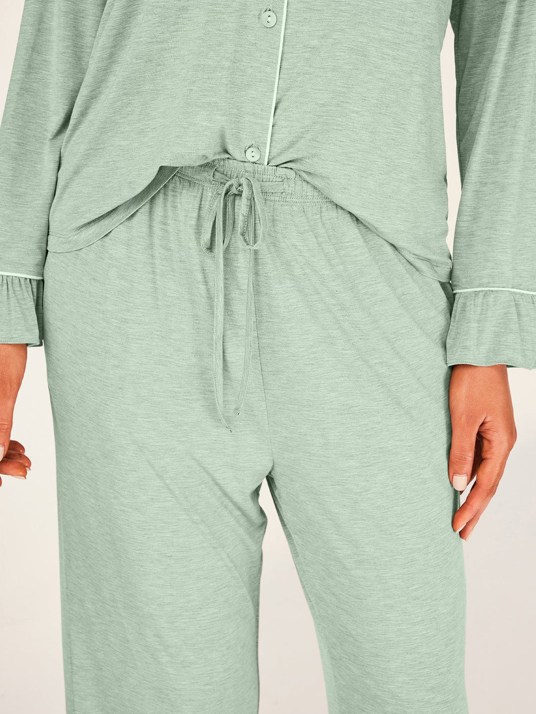 Women Bamboo Viscose Pajama Sets Ruffled Cuff Hem Long Sleeve Fancy Yarn 2 Piece Loungewear Loose Fit Drop Shoulder - MOSSRIVER