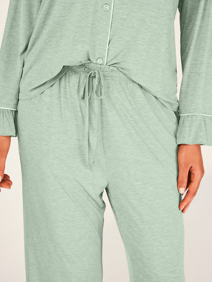 Women Bamboo Viscose Pajama Sets Ruffled Cuff Hem Long Sleeve Fancy Yarn 2 Piece Loungewear Loose Fit Drop Shoulder - MOSSRIVER