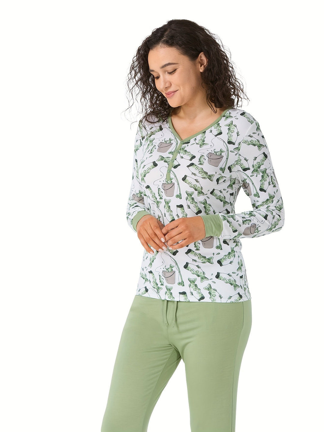 Women's Lounge Set Fisherman Print - MOSSRIVER