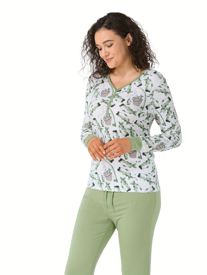 Women's Lounge Set Fisherman Print - MOSSRIVER