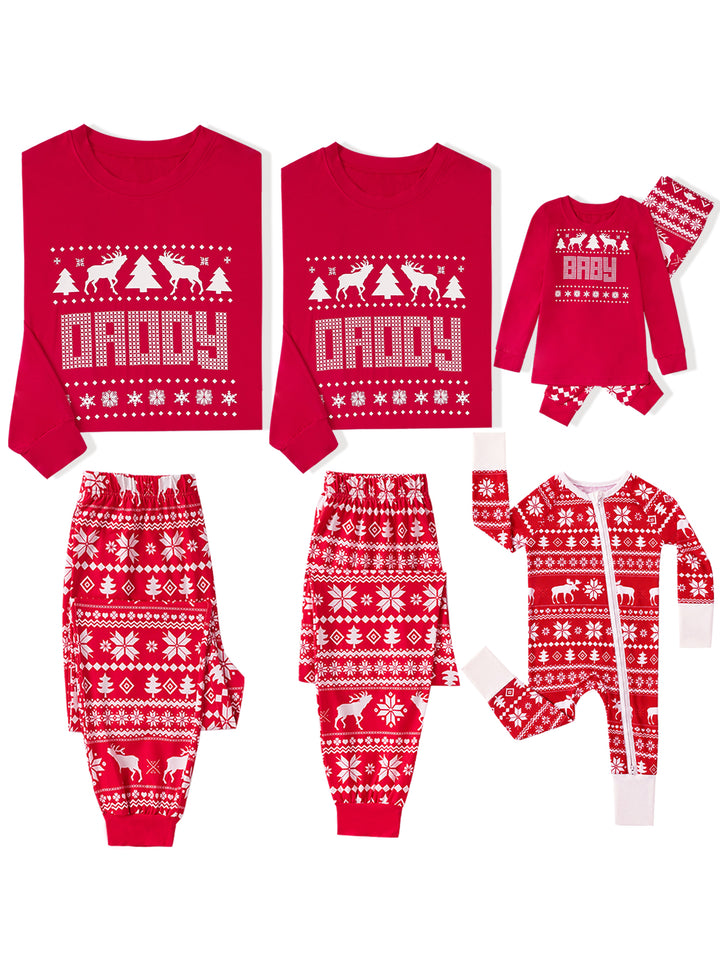 Christmas Family Matching Pajamas | Glow in The Dark Reindeer Print Long Sleeve Set