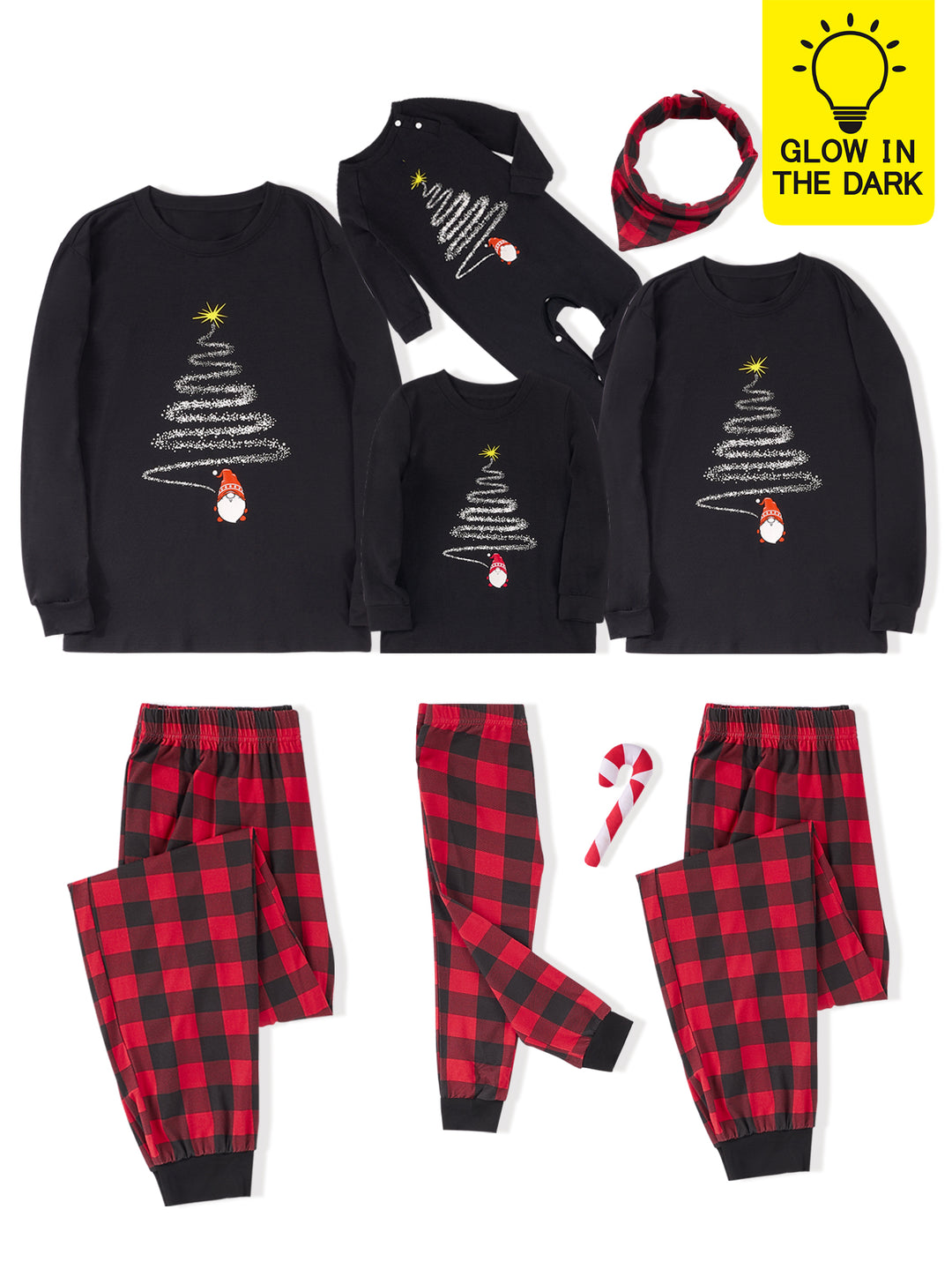 Christmas Family Matching Pajamas | Glow in Dark Christmas Tree Print Long Sleeve Set