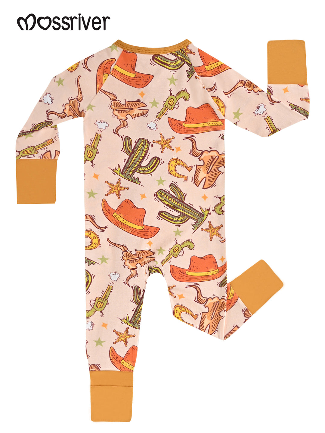 Cowboy Print Bamboo Baby One-Piece Footie Mitten Double-Zipper