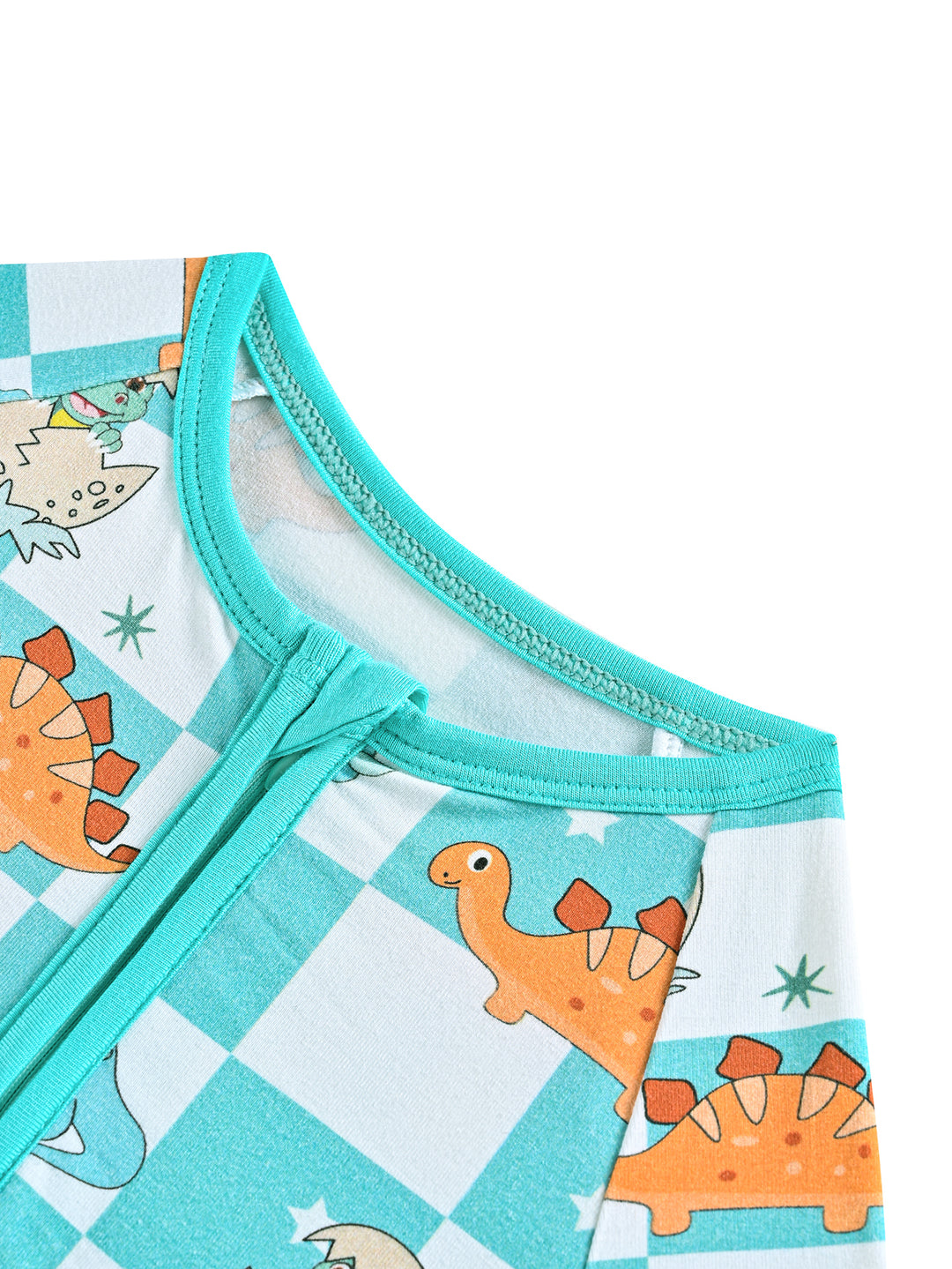 Bamboo Short-Sleeve Baby One-Piece Checkered Dinosaurs Print