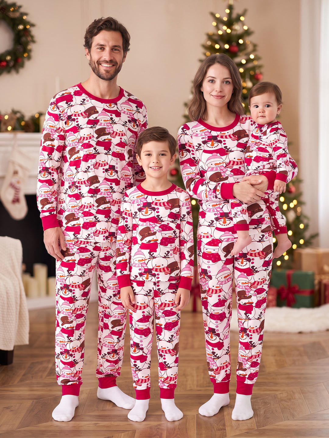 Christmas Family Matching Pajamas | Allover Snowman Print Long Sleeve Set