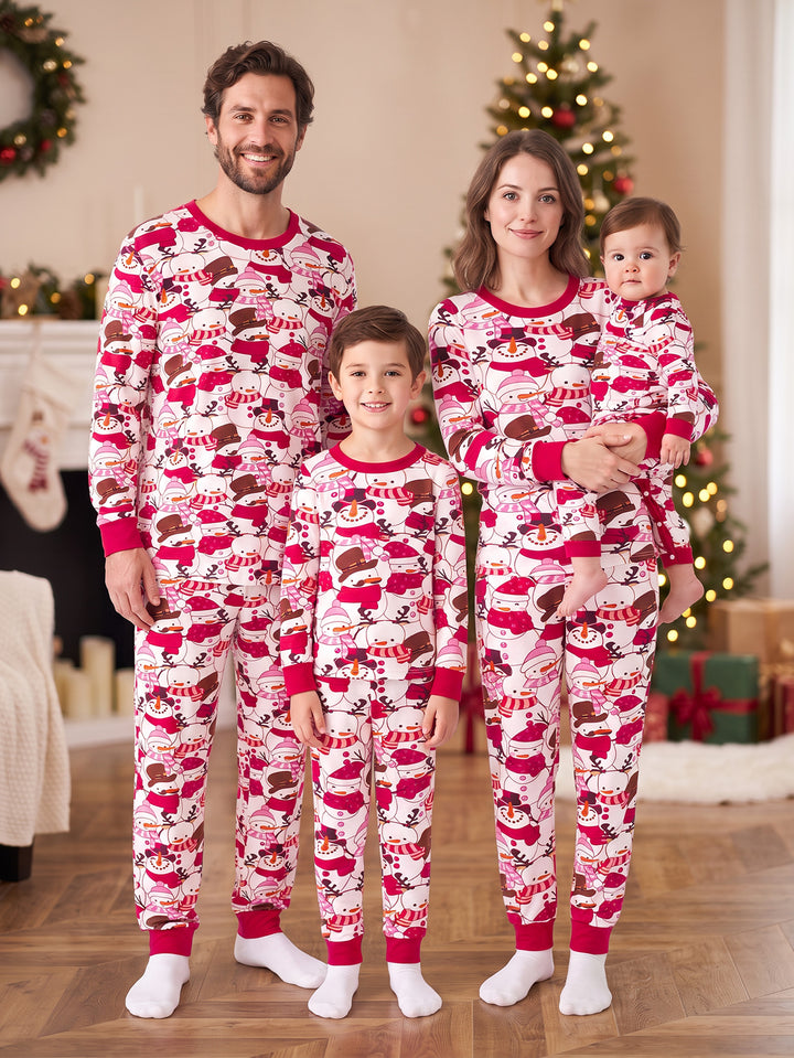 Christmas Family Matching Pajamas | Allover Snowman Print Long Sleeve Set