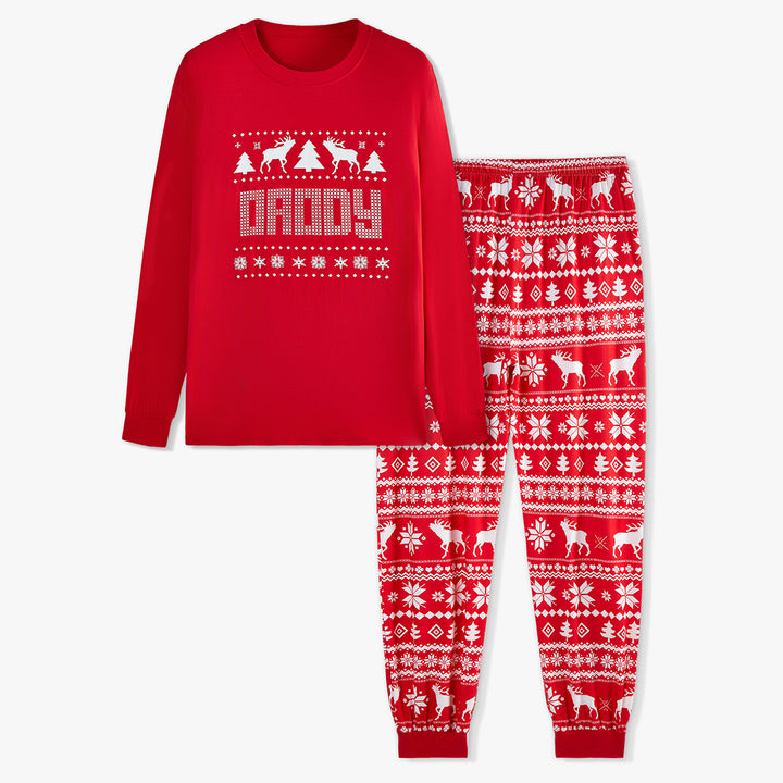 Christmas Family Matching Pajamas | Glow in The Dark Reindeer Print Long Sleeve Set