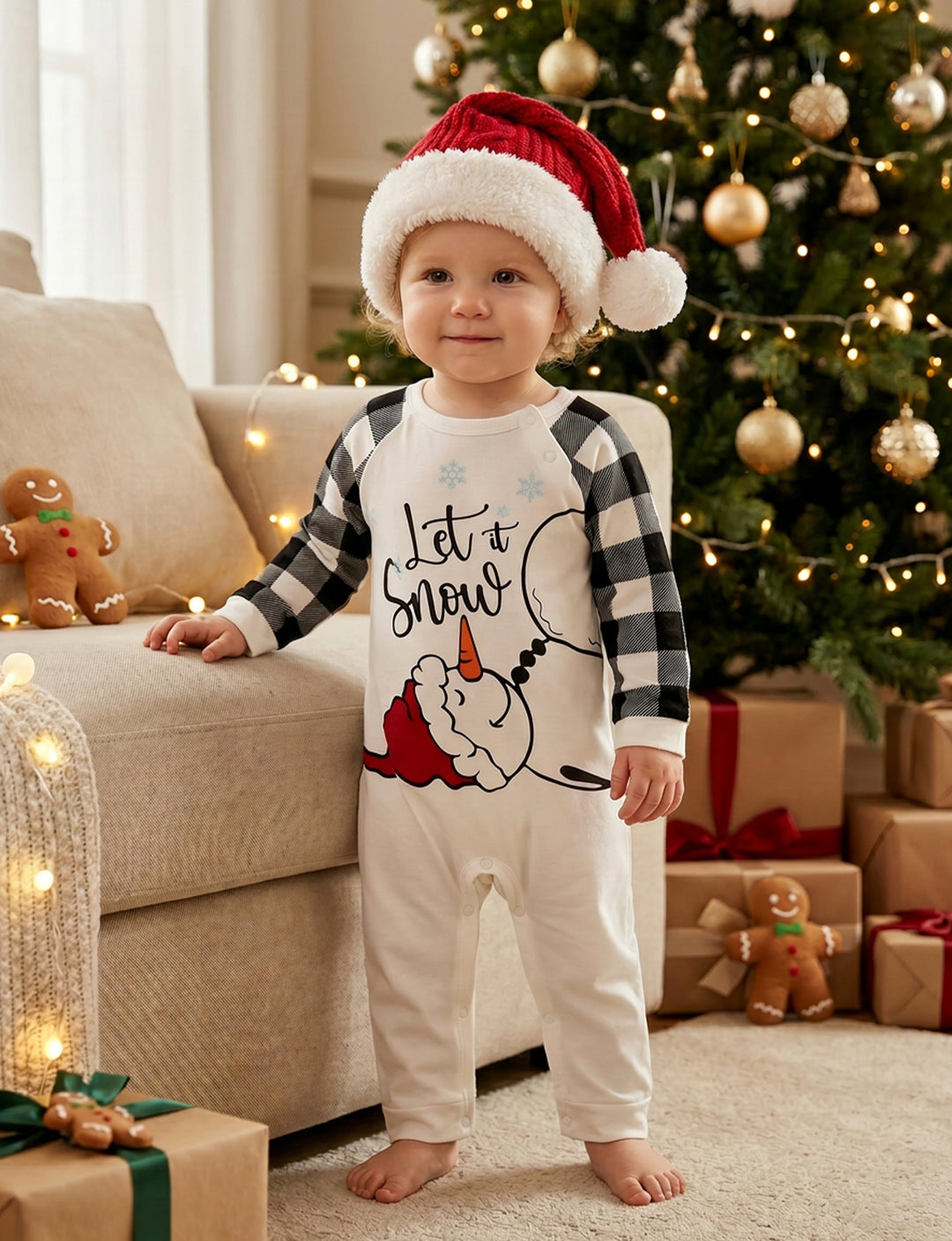 Christmas Family Matching Pajamas | Let It Snow Cartoon Print Long Sleeve Set