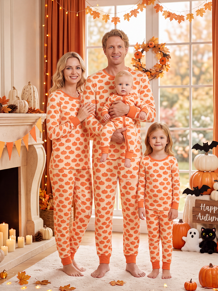 Halloween Family Matching Pajamas | Allover Pumpkin Print Long Sleeve Set